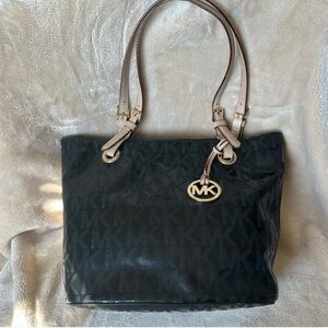 Excellent Michael Kors Jet Set Mirror Tote in Black Signature PVC